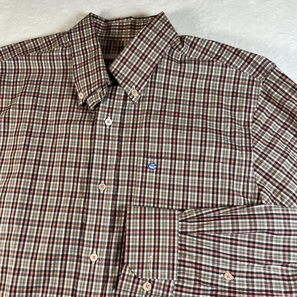Southern Tide Shirt Mens Small Brown Red Plaid Button Down‎ Stretch Casual